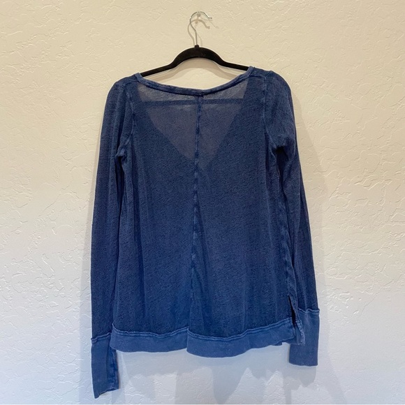 𝅺Free People Affogato Hacci Linen Blend Blouse Indigo Size S - Picture 4 of 9